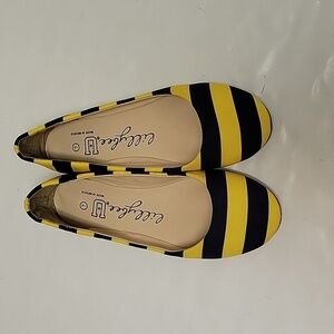 Lillybee U navy/yellow stripe collegiate flats, fabric sz 7